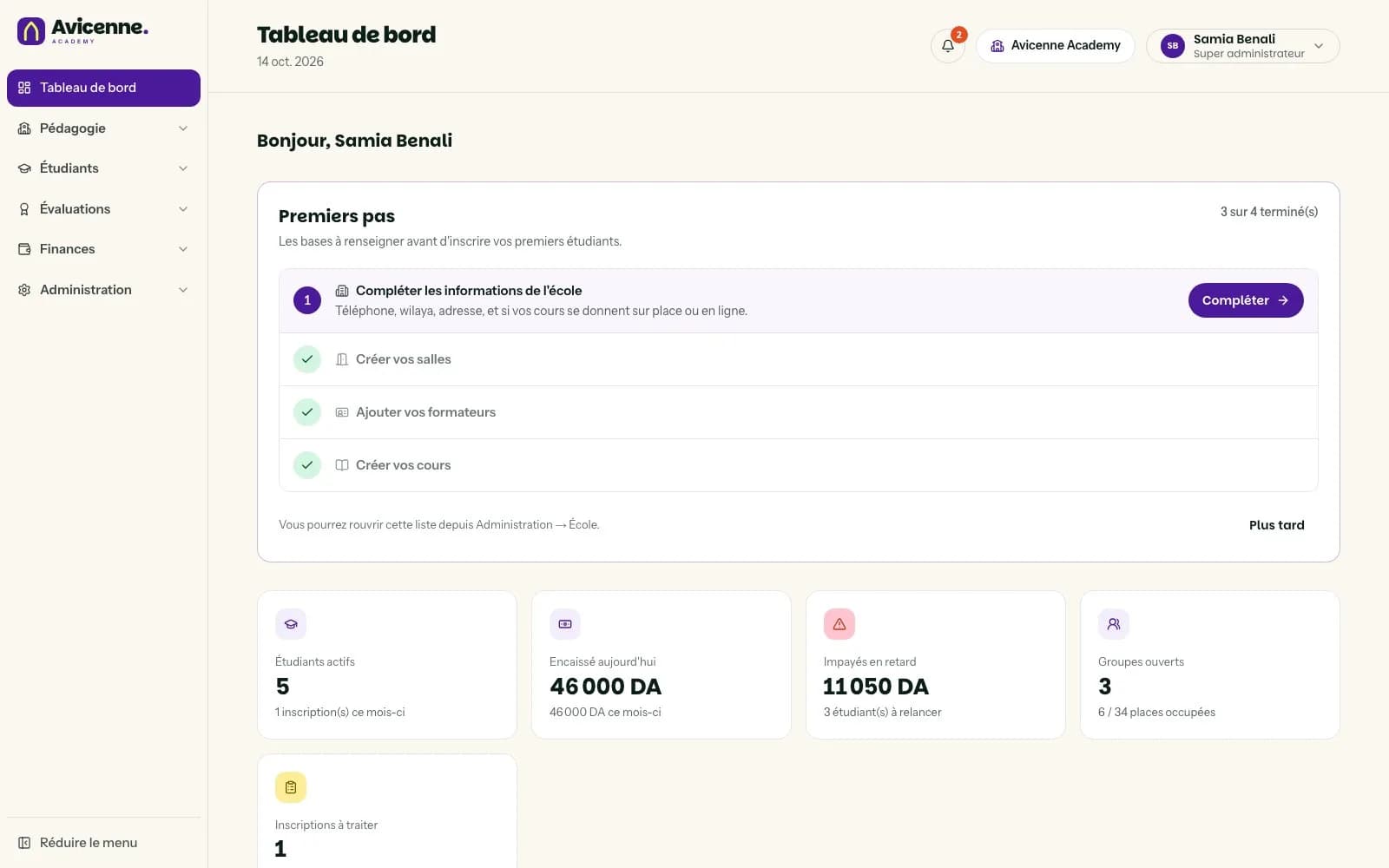 Avicenne — Gestion d'école