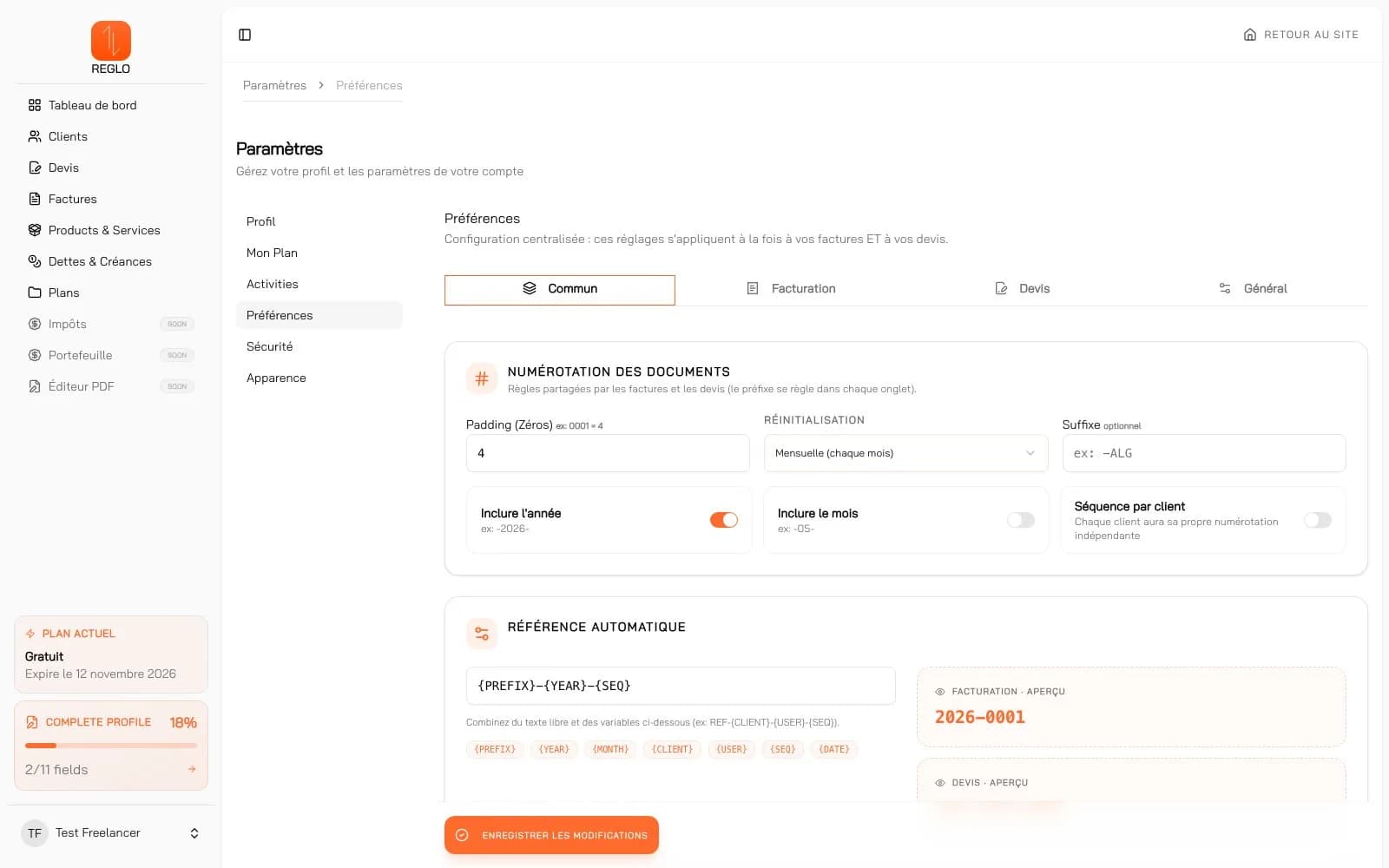 Reglo — App — numérotation et références automatiques